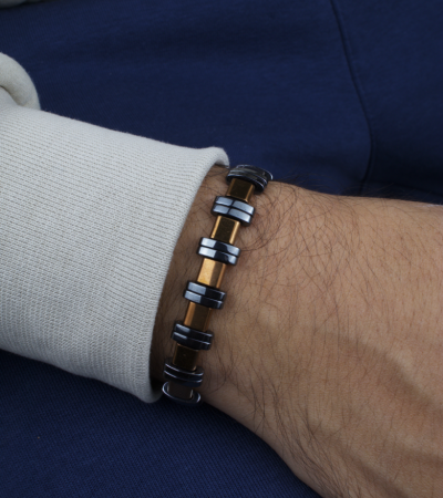 Doğal Taş Hematit Erkek Makrome Bileklik - B-3403-1