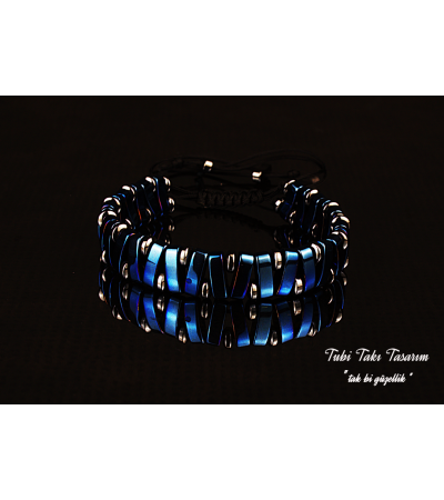 Doğal Taş Hematit Erkek Makrome Bileklik - B-3409-1