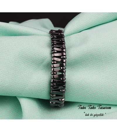 Doğal Taş Hematit Erkek Makrome Bileklik - B-3412-1