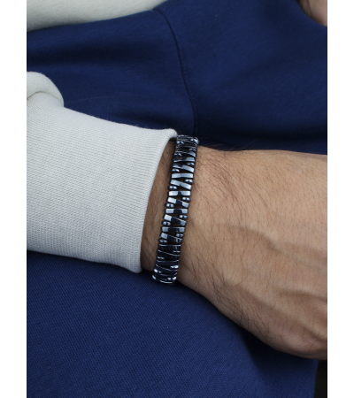 Doğal Taş Hematit Erkek Makrome Bileklik - B-3412-1