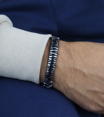 Doğal Taş Hematit Erkek Makrome Bileklik - B-3412-1