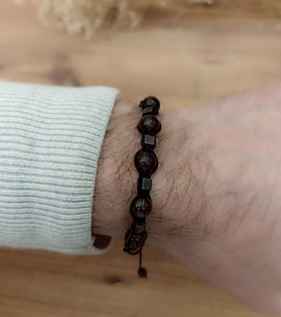 Doğal Dumanlı kuvars makrome Bileklik - B-3493-1