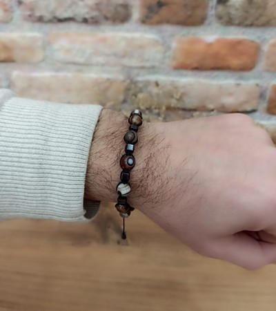 Doğal Göz Akik Makrome Bileklik - B-3494-1