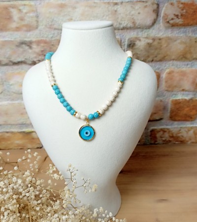 Doğal Havlit&Turkuaz Kolye  - K-3458-1 