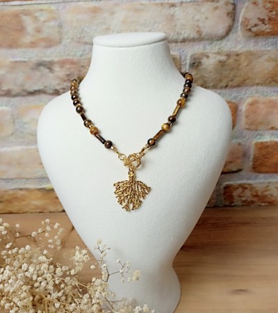 Doğal Kaplan Gözü Taşı Kolye  - K-3473-1 