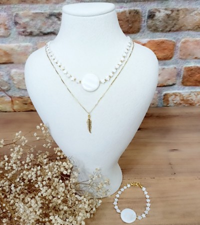 Doğal Sedef Taşlı 3'li Kolye Seti - K-3401-1