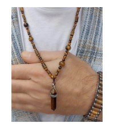 Doğal Taş Kaplan Gözü Kolye  - K-3480-1 