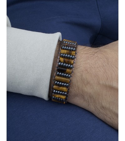 Doğal Taş Kaplan Gözü&Hematit Erkek Bileklik - B-3418-1