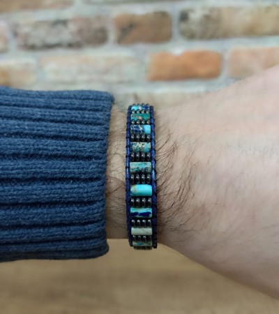 Doğal Taş Lapis Lazuli &Hematit Erkek Bileklik - B-3479-1