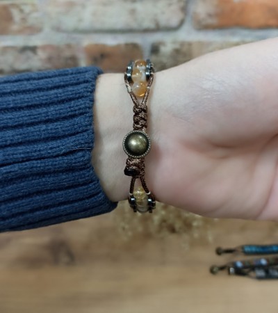 Doğal Taş Sitrin &Hematit Erkek Bileklik - B-3480-1