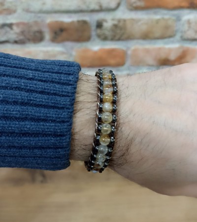 Doğal Taş Sitrin &Hematit Erkek Bileklik - B-3480-1