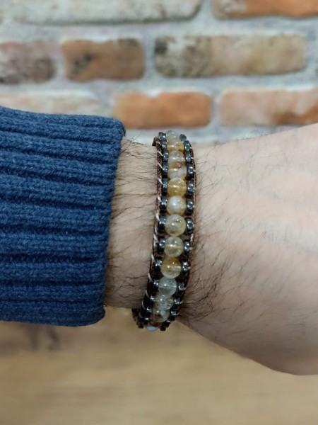 Doğal Taş Sitrin &Hematit Erkek Bileklik - B-3480-1