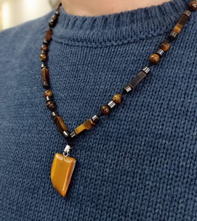 Doğal Taş Kaplan Gözü Kolye  - K-3478-1 