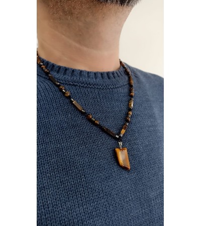 Doğal Taş Kaplan Gözü Kolye  - K-3478-1 