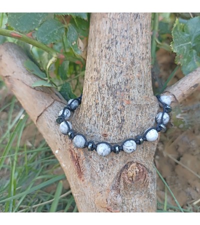 Doğal Taş Jasper Erkek Makrome Bileklik - B-3518-1