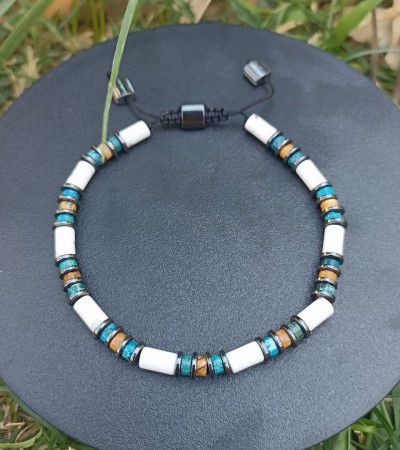 Doğal Taş Havlit Erkek Makrome Bileklik - B-3519-1