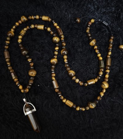 Doğal Taş Kaplan Gözü Kolye  - K-3480-1 