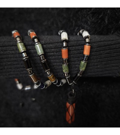 Doğal Taş Karma Koyu Ton Kolye  - K-3479-1 