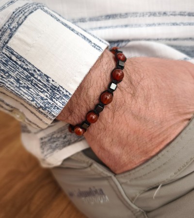 Doğal Taş Akik Erkek Makrome Bileklik - B-3517-1