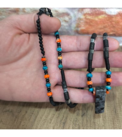 Doğal Taş Larvakit Kolye  - K-3483-1 