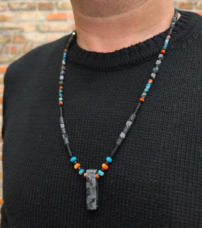 Doğal Taş Larvakit Kolye  - K-3483-1 