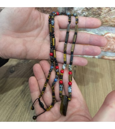 Doğal Taş Kaplan Gözü Kolye  - K-3485-1 