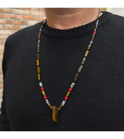 Doğal Taş Kaplan Gözü Kolye  - K-3485-1 