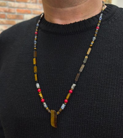 Doğal Taş Kaplan Gözü Kolye  - K-3485-1 