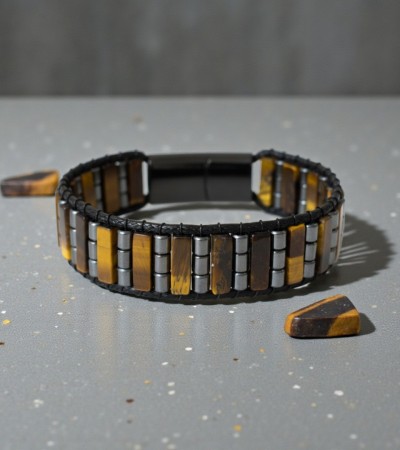 Doğal Taş Kaplan Gözü&Hamatit Erkek Bileklik - B-3434-1