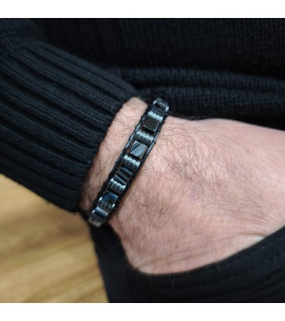 Doğal Taş Siyah Küp Akik Bileklik- B-3546-1