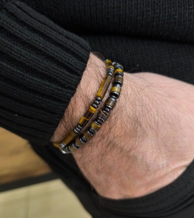 Doğal Taş Kaplan Gözü - Hematit Bileklik- B-3576-1