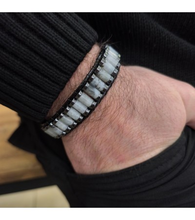 Doğal Labradorit & Hematit Bileklik - B-3588-1
