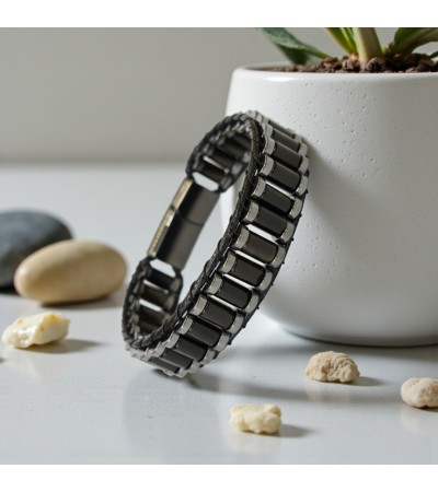 Doğal Gold Obsidyen & Hematit Bileklik - B-3589-1